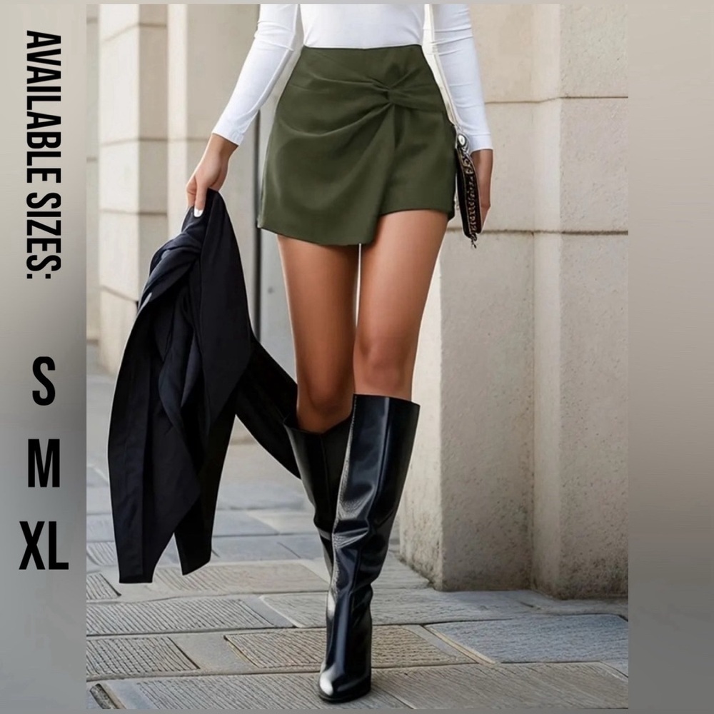 NIP-Solid Twist Front Asymmetrical Skort